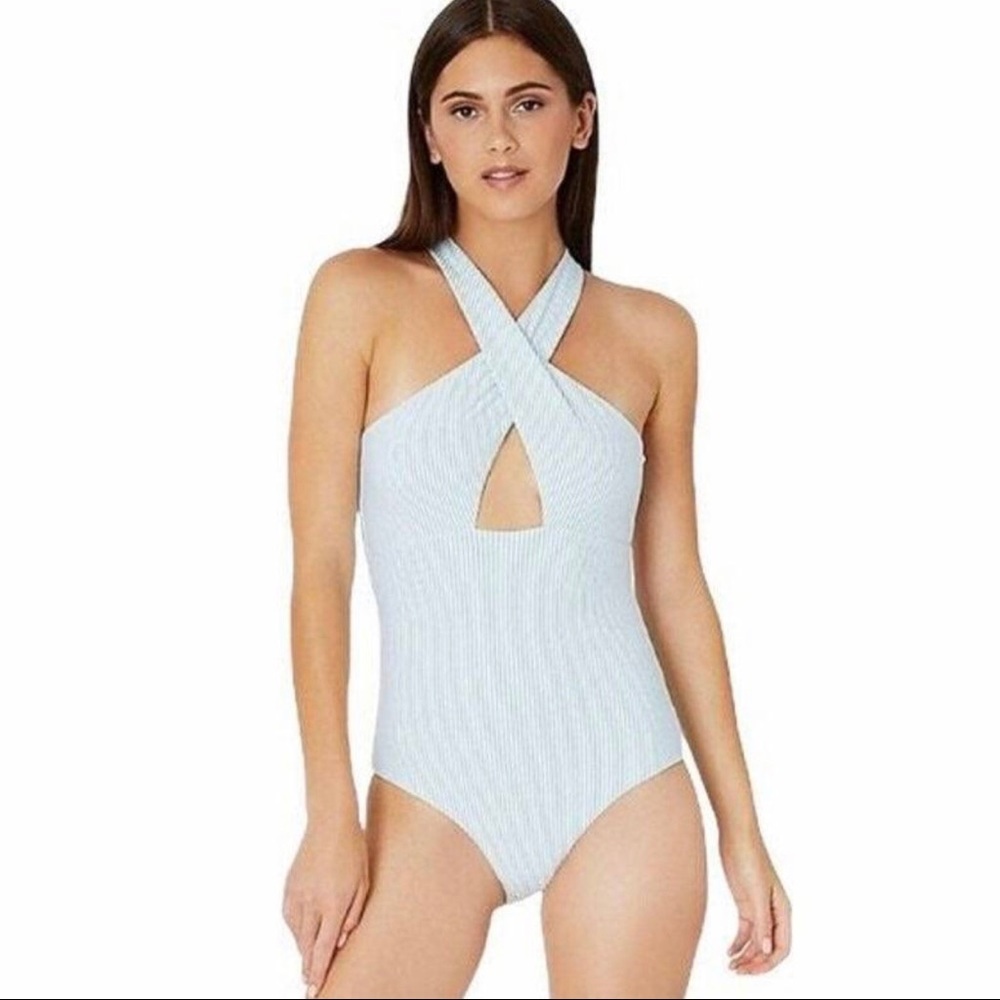 Onia Light Blue Striped One-Piece Swimsuit EUC